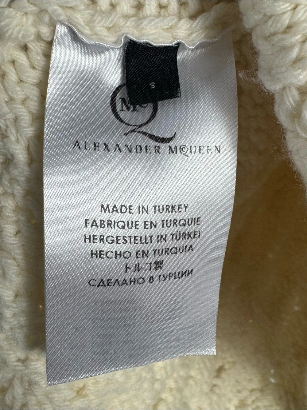 MCQ ALEXANDER MCQUEEN Chunky Cable Knit Cashmere Wool Sweater Cream Men's Size S